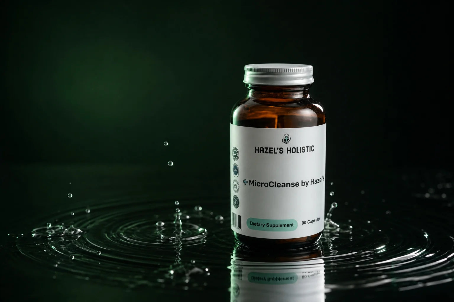 MicroCleanse bottle surrounded by subtle water ripples